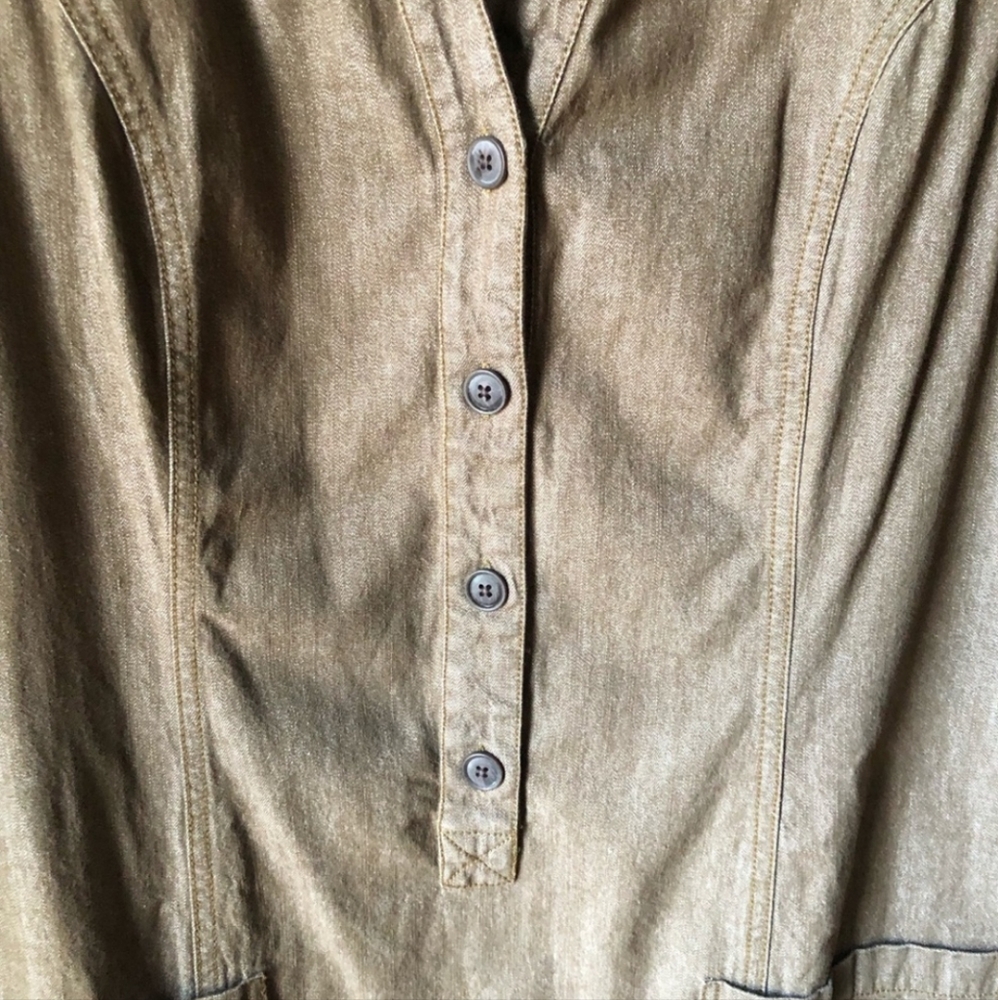 EUC Boden olive/brown long-sleeve denim shift dress w/button front - Picture 7 of 8
